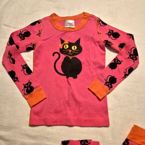 Hanna Andersson girls size 110 or 5 pink & orange cat pajama set play cond holes - Picture 2 of 9